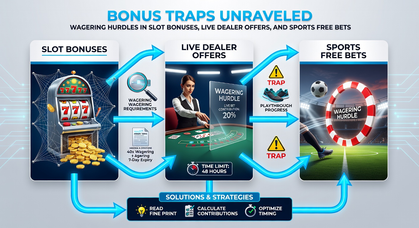 Close-up of live dealer roulette wheel and slot bonus terms overlaid with sports bet slips, highlighting contribution rate differences