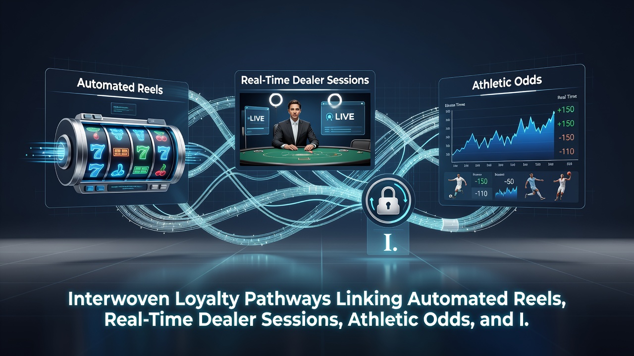 Illustration of loyalty pathways linking automated reels, live dealer sessions, sports odds, and instant mobile banking on handheld devices