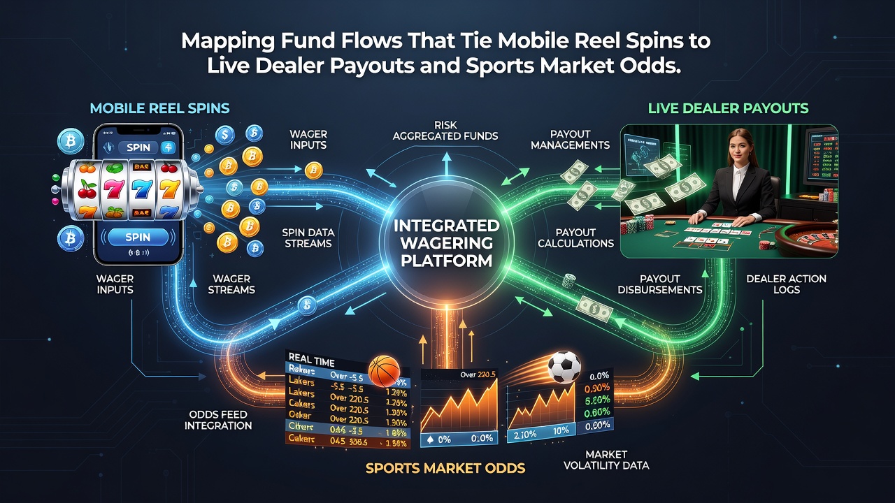 Flowchart illustrating tiered reward adjustments linking mobile spins, live dealer tables, and sports betting markets