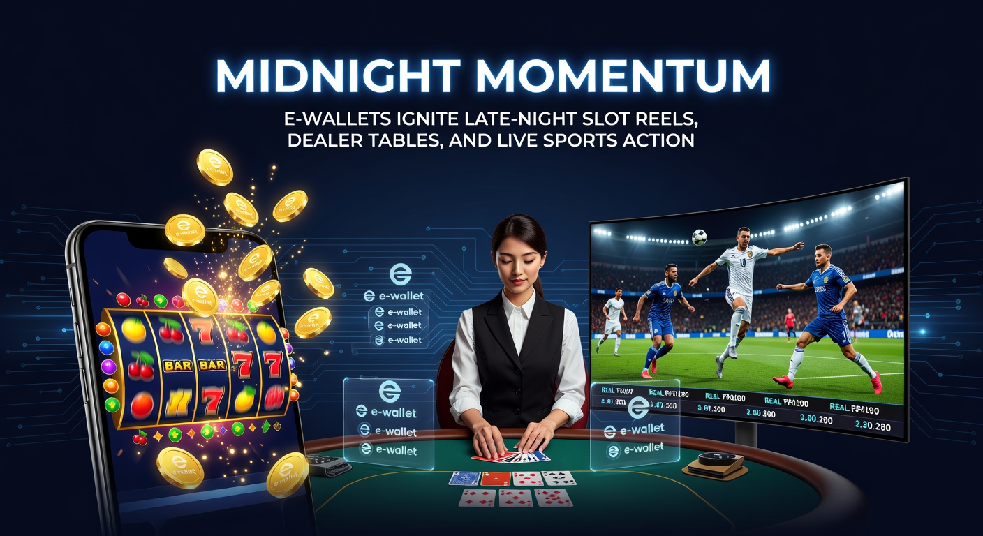 Close-up of a mobile screen displaying a live sports bet in progress at midnight, e-wallet confirmation popping up beside roulette wheel and slot paylines