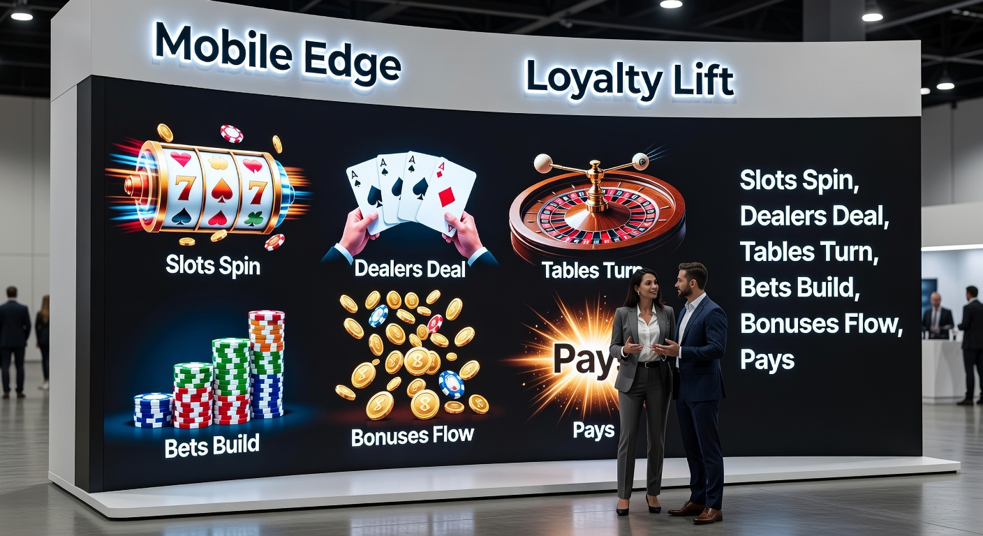 Live dealer at a blackjack table on a mobile screen, surrounded by loyalty tier icons and instant payout notifications