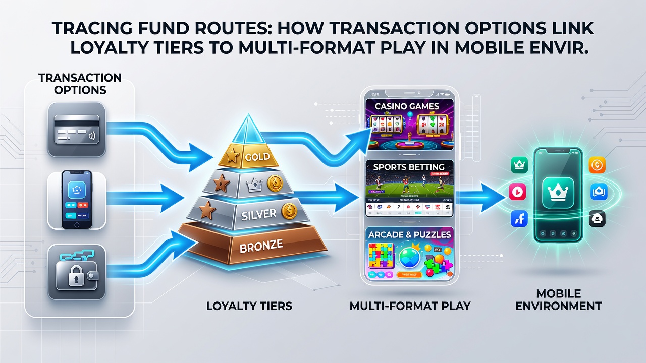 Flow diagram illustrating fund routes from mobile payments to loyalty tiers in multi-format play